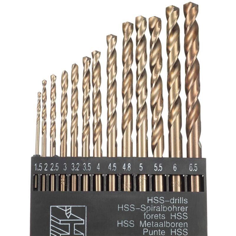 Zestaw 13 wierteł krętych M35 HSS Kobalt Gold do wiertarek metrycznych o dużej prędkości od 1,5 do 6,5 mm