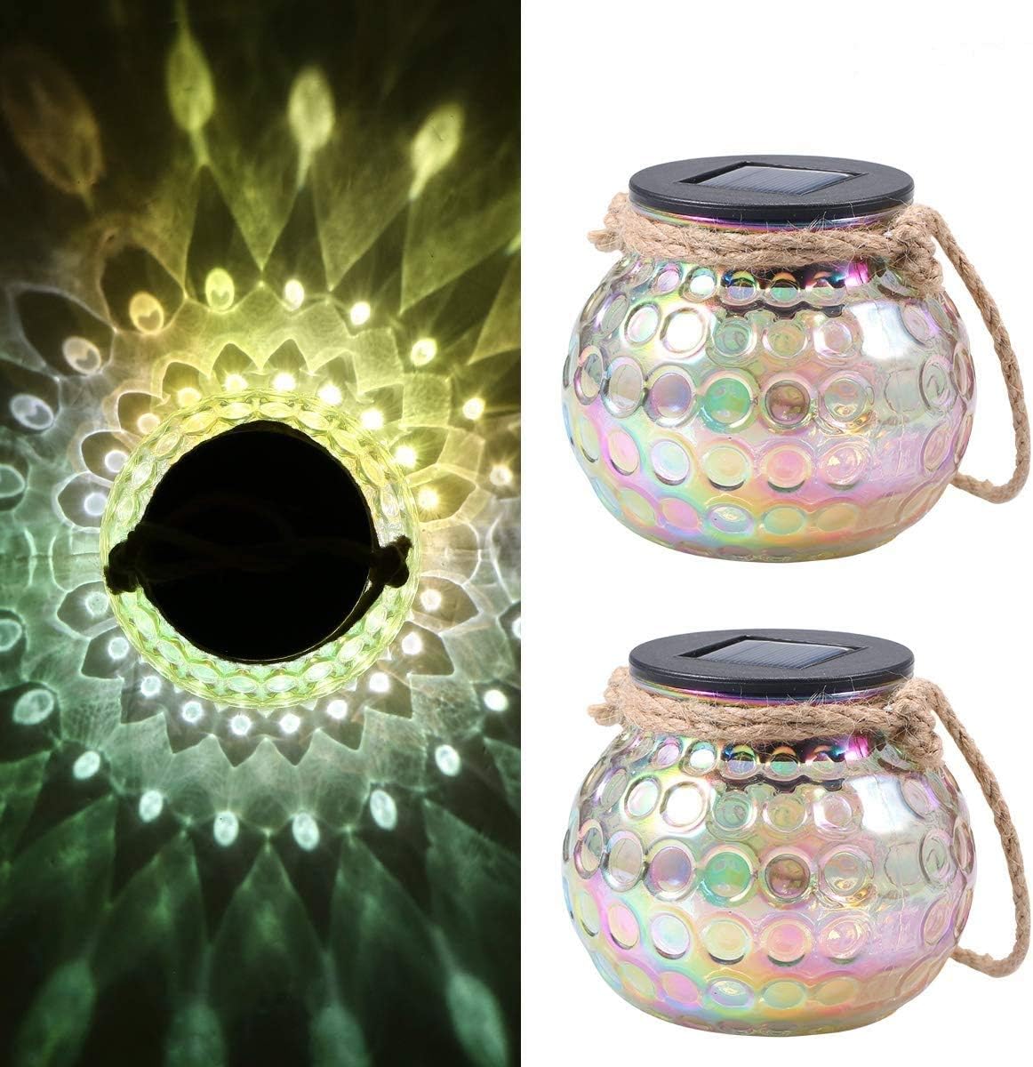 Zestaw 2 szklanych lamp solarnych Tomshine - Solarna lampa stołowa - Wodoodporna IP65 - Do ogrodu, na dziedziniec.