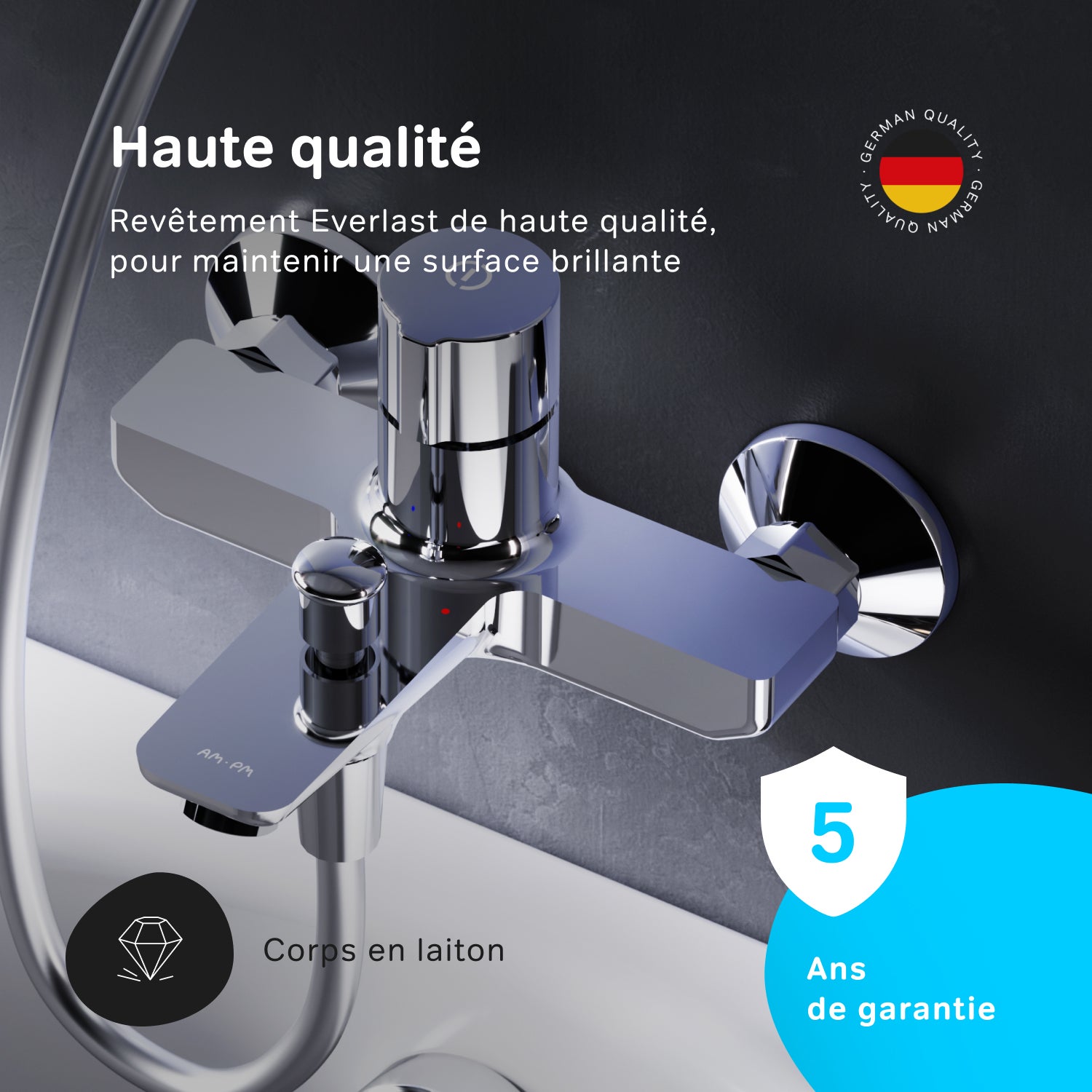Mitigeur de baignoire mécanique Robinet salle de bain, mitigeur de bain, Chromé X-Joy FXT10500 AM PM - 3