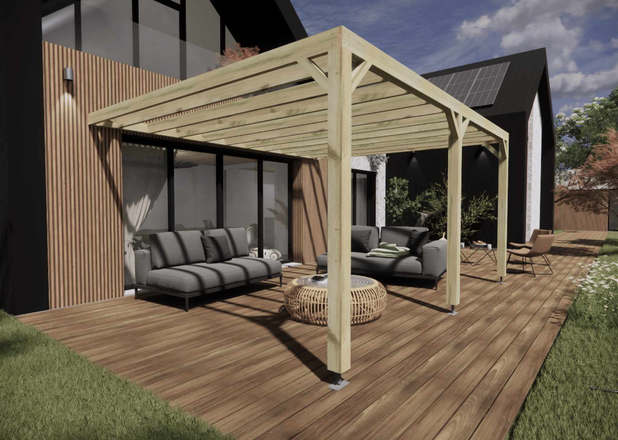 Pergola adossée Vert en Bois 20.16 m² - 2