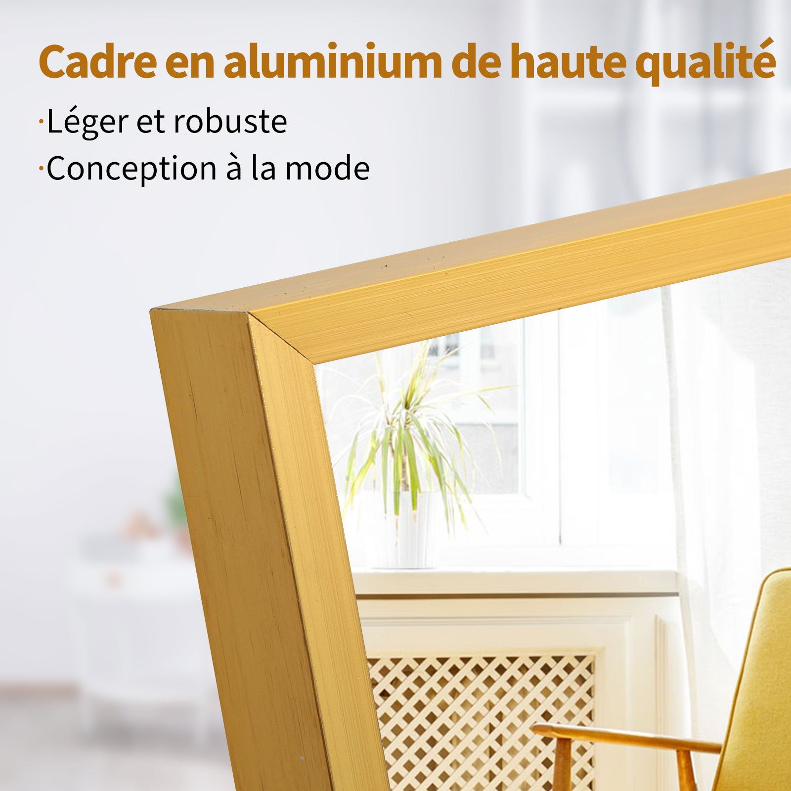 Miroir sur pied pleine longueur, 162 x 53 cm, Doré HD, cadre en alliage d'aluminium, miroir mural en verre trempé, idéal pour la chambre, le dressing - 5