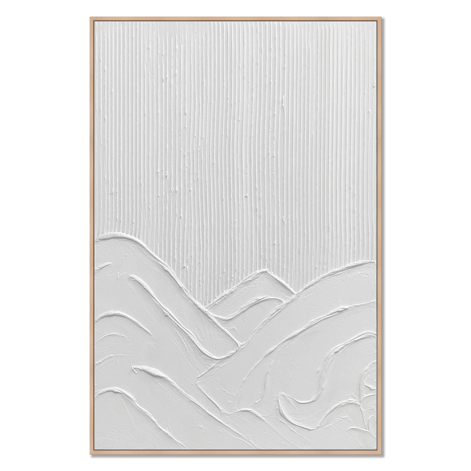 Dekoarte- cuadro decoración salón moderno en relieve blanco - marea - 60x90 cm - cuadros con marco color madera incluido