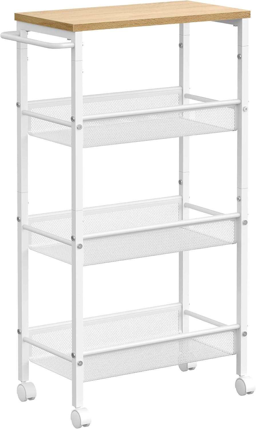 Vasagle  Carro De 4 Niveles, Carro Estrecho De Cocina Con Ruedas, 22 X 45,4 X 77 Cm, Para Cocina, Baño, Salón, Estudio, Roble Y Beige/Blanco , Leroy Merlin