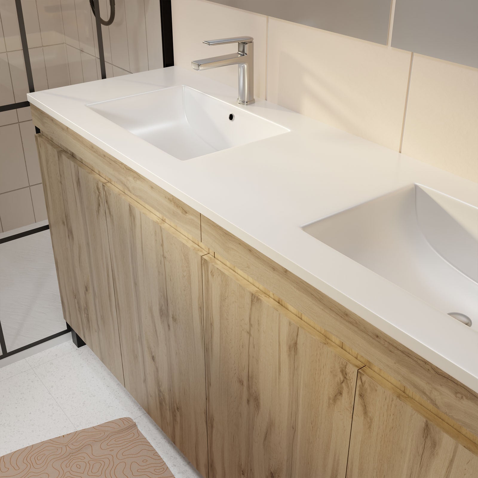 Meuble de salle de bains 120cm 4 Portes_Chêne Naturel + Vasque céramique blanche - TIMBER 120 - 7