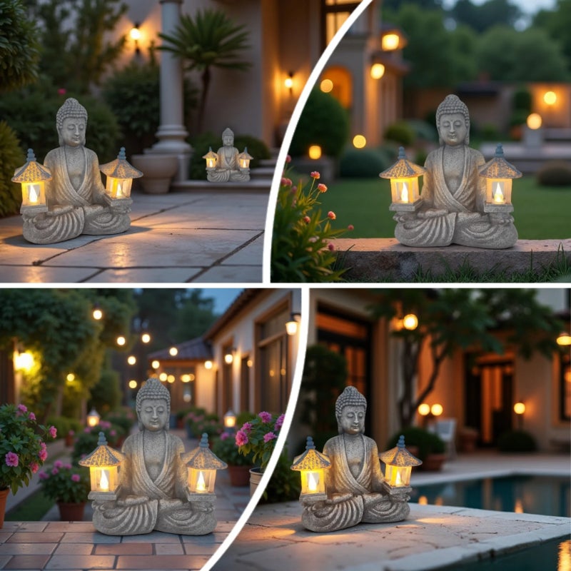 Statues de Bouddha en résine à énergie solaire, décoration de jardin, statues de Bouddha, artisanat en résine, phares de Bouddha - 9