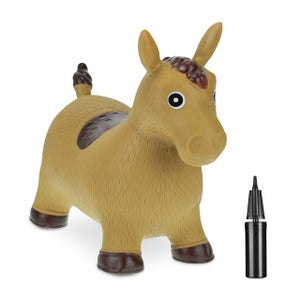 Relaxdays Cane Gonfiabile Per Bambini - Animale Saltellante 50 Kg, Grigio/Bianco, Con Pompa