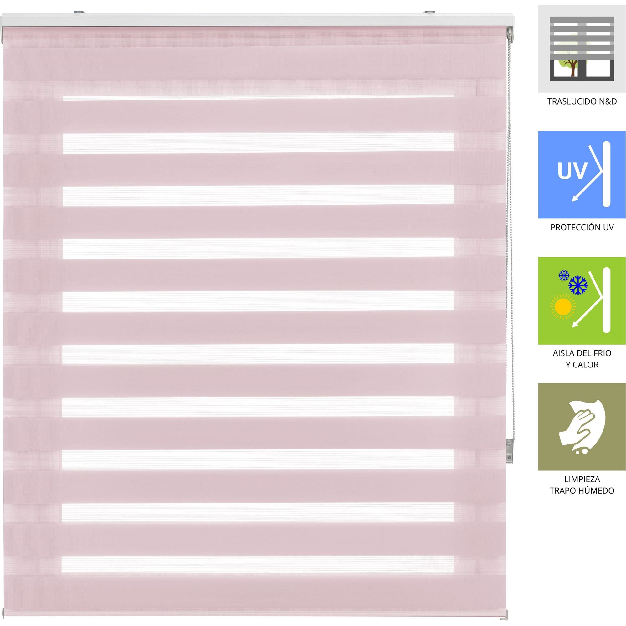 Blindecor lira | estor enrollable noche y día - medidas estor: 80x180 - medidas tela estor: 77x175 - estor rosa