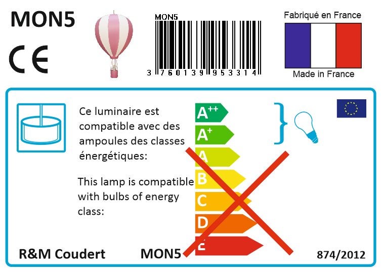 Lampe suspension enfant MONTGOLFIERE - R&M Coudert - rose - 9