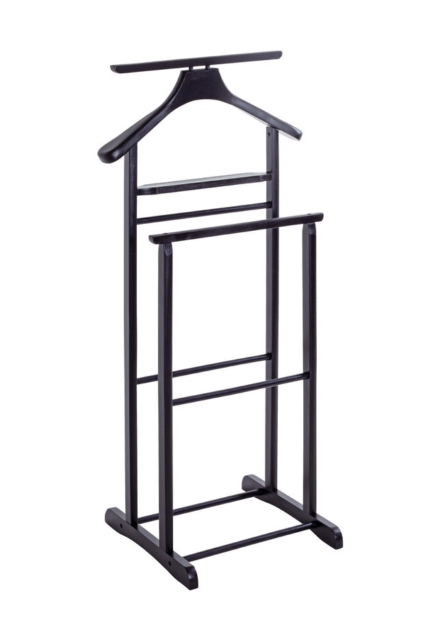 Valet de nuit double, valet de chambre en bois massif hévéa coloris tabac - longueur 47 x profondeur 36 x hauteur 102 cm