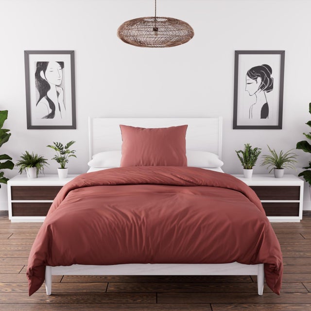 Parure housse de couette en microfibre lavée 140x200 cm BOHEME brique, par Soleil d'Ocre