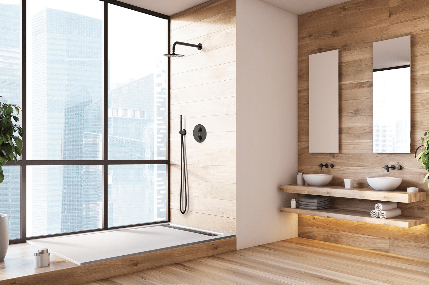 Receveur de douche 90X145 cm avec grille latérale Vulcano Line Slim noir en résine et poudre de marbre avec évacuation gratuite - FRASCIO - 7