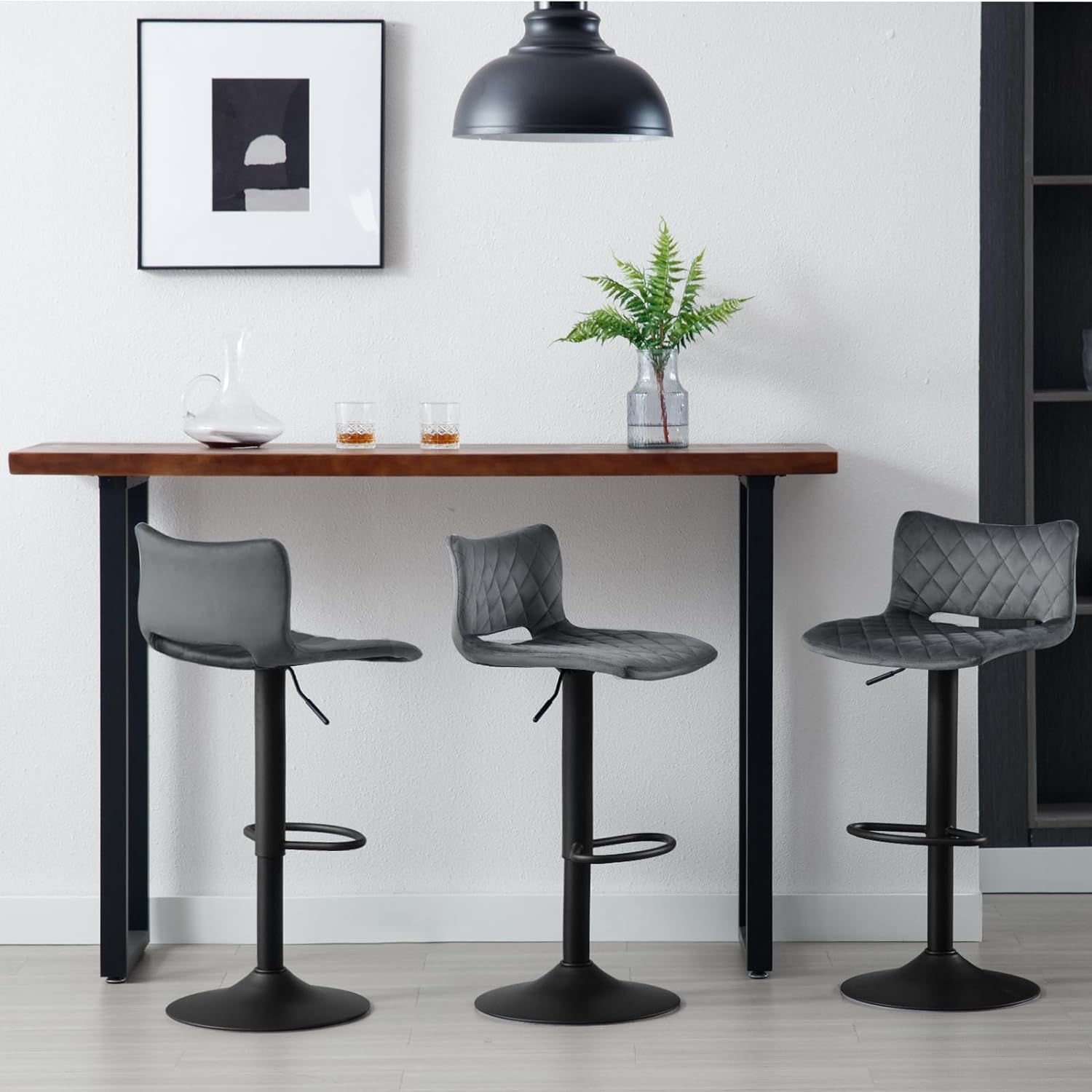 Lot de 2 Tabourets de Bar Pivotants, Réglable en Hauteur, Chaise de Salle à Manger en Velours, Gris foncé WOLTU - 3
