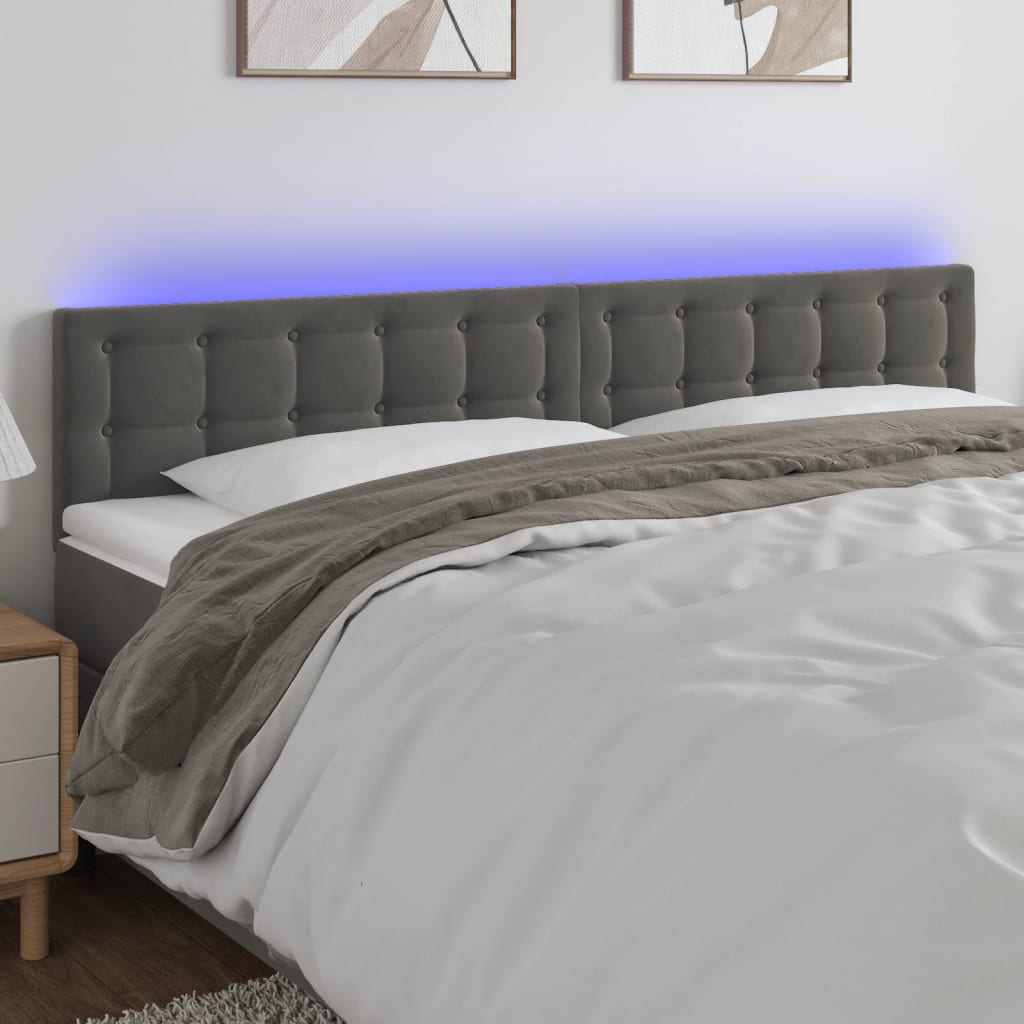 Cabecero con led，cabecero de cama，panel de cabecera de terciopelo gris oscuro 160x5x78/88 cm cfw45133