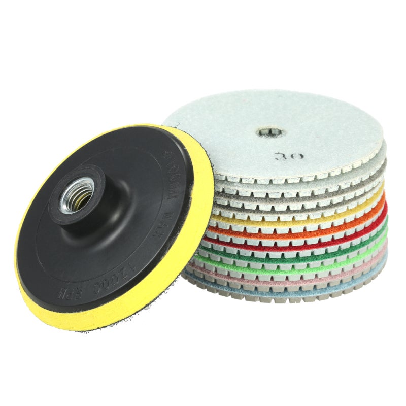 Lot de 11 disques de polissage diamant 4 pouces avec support, pour granit, marbre, pierre, carrelage, céramique et béton - 8