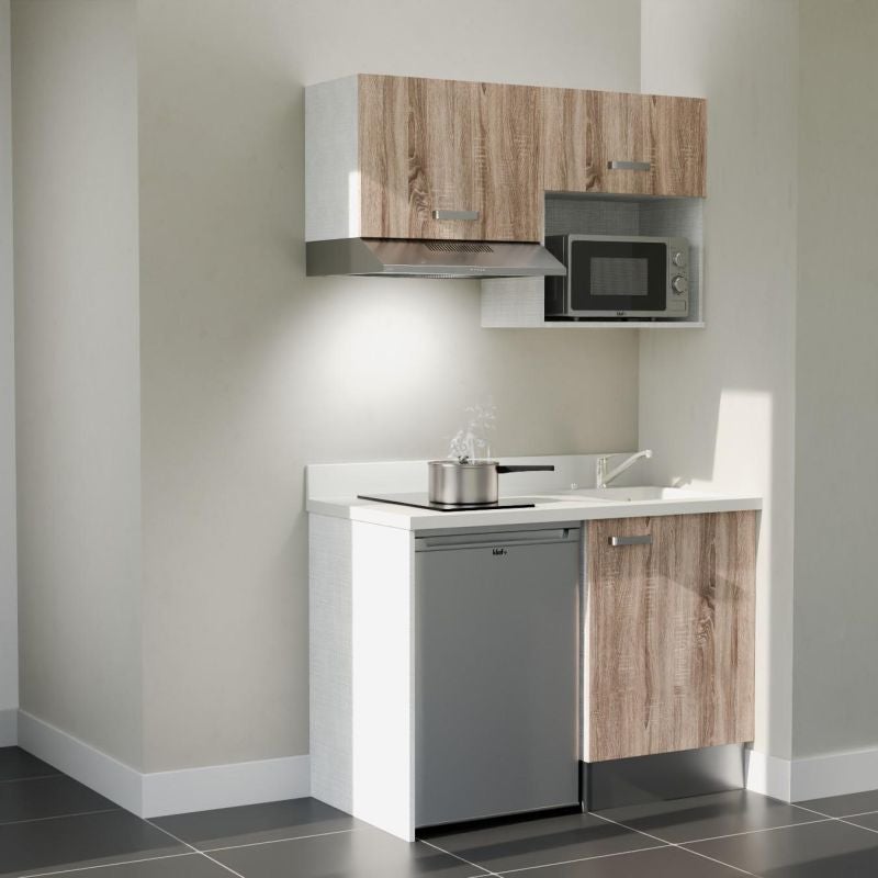 Kitchenette 120 cm modèle K02 - façades Bois - plan monobloc évier à ...