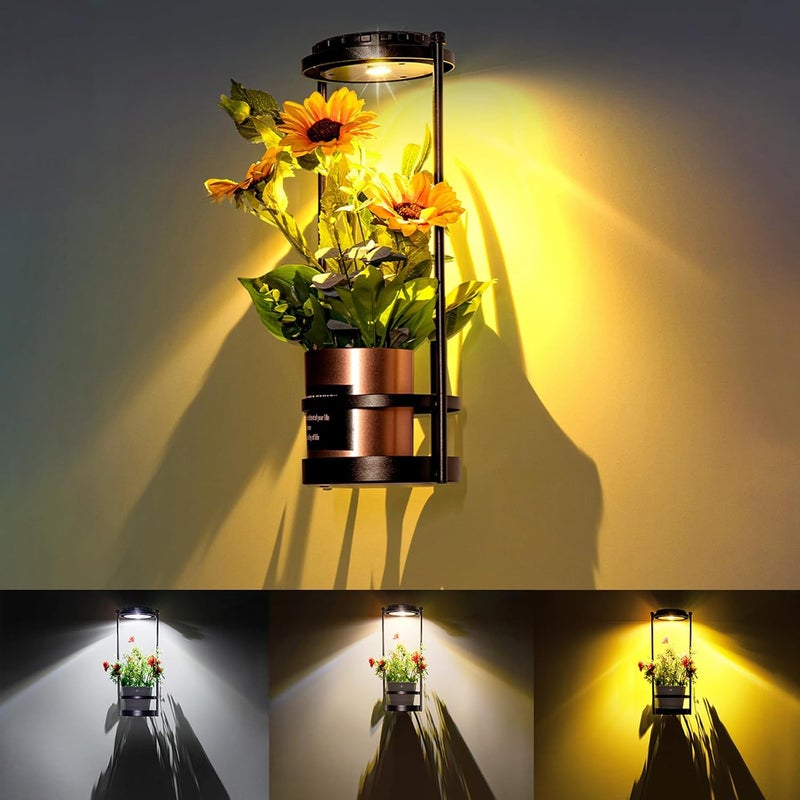 Lampa solarna stojąca z podstawką na rośliny, 3 temperatury barwowe, lampa ścienna solarna z doniczką