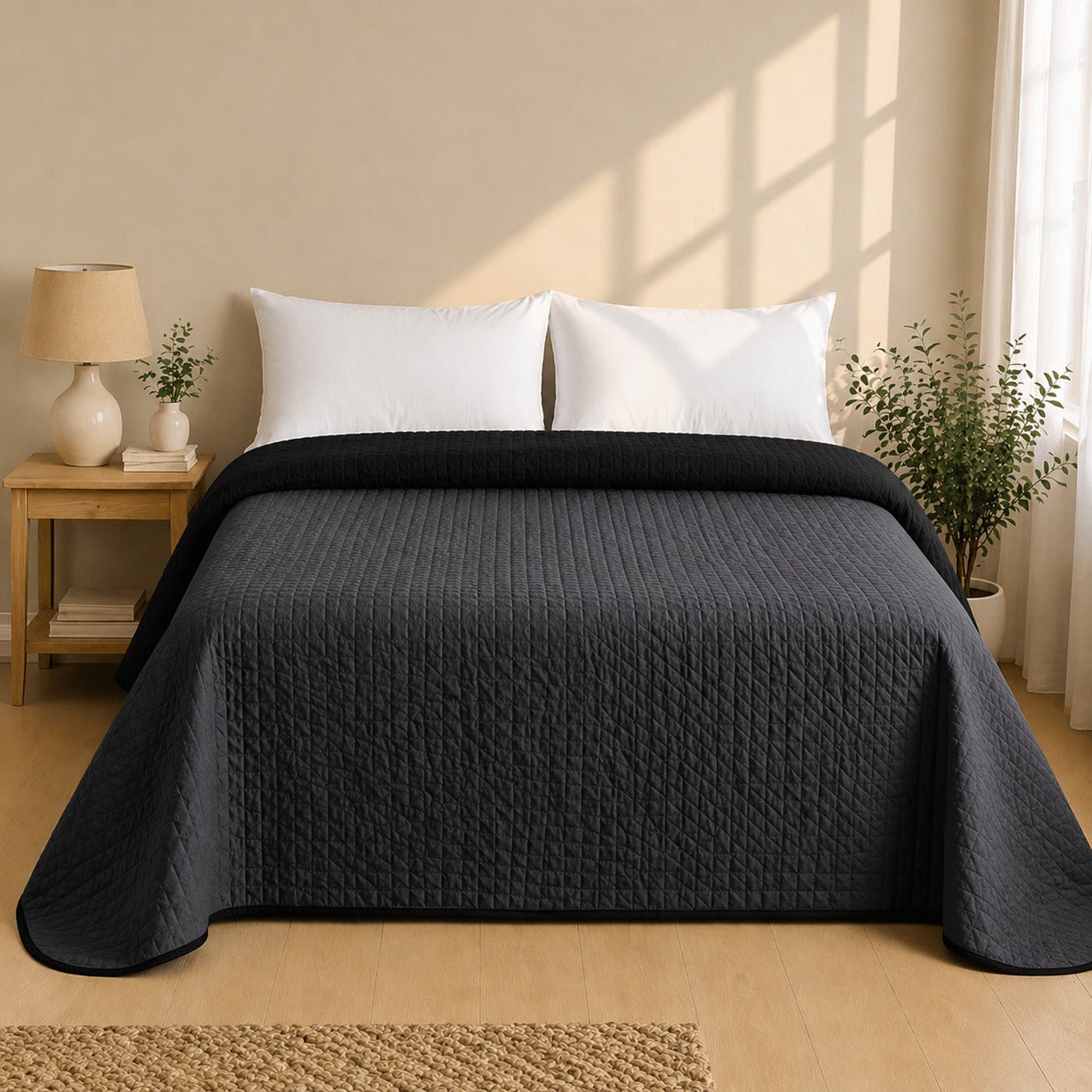 Colcha Bicolor Reversible Antracita/Negro Cama 180cm Donegal Collections - 6