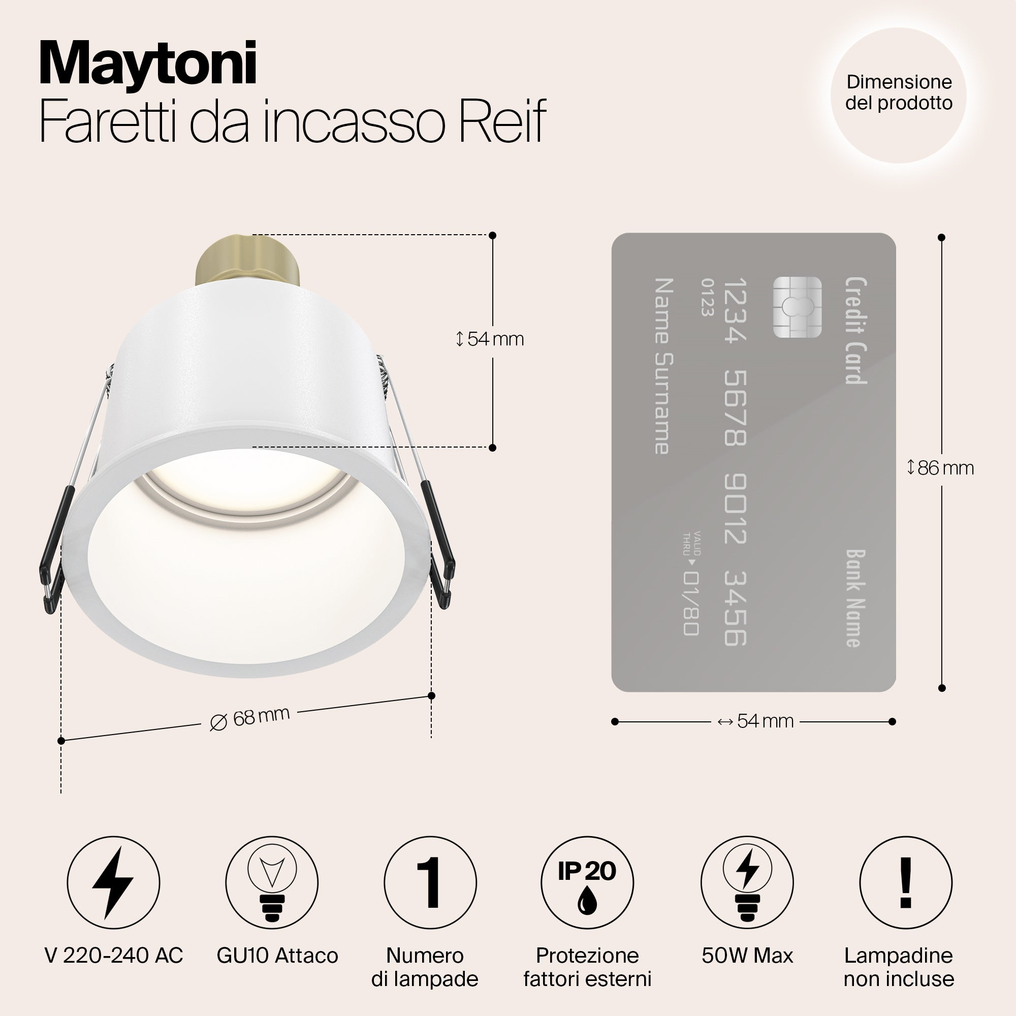 Plafonnier Encastrable Moderne, Spot, Aluminium Blanc, Design Basic, pour 1 Ampoule 1 X GU10 (50W) IP 20 - 2