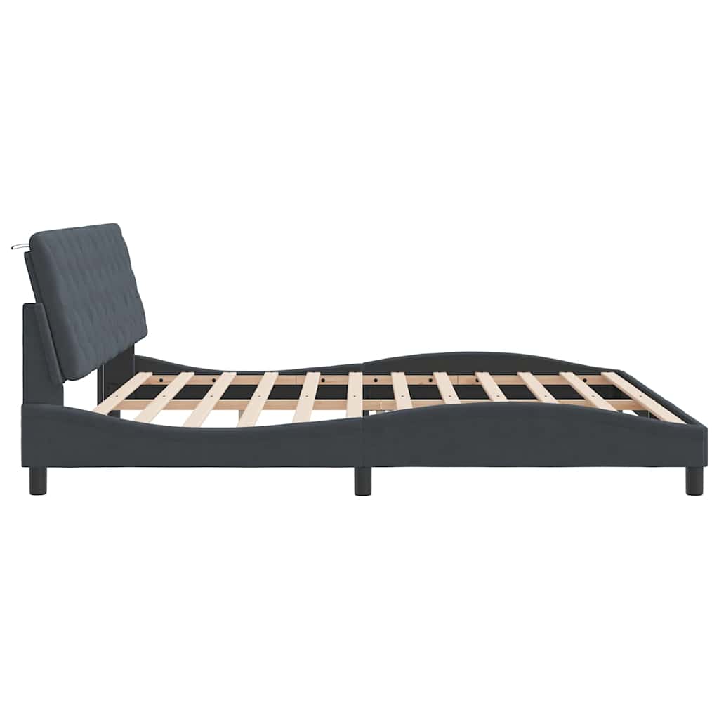 Cadre de lit sans matelas gris foncé 200 x 200 cm en velours - 6