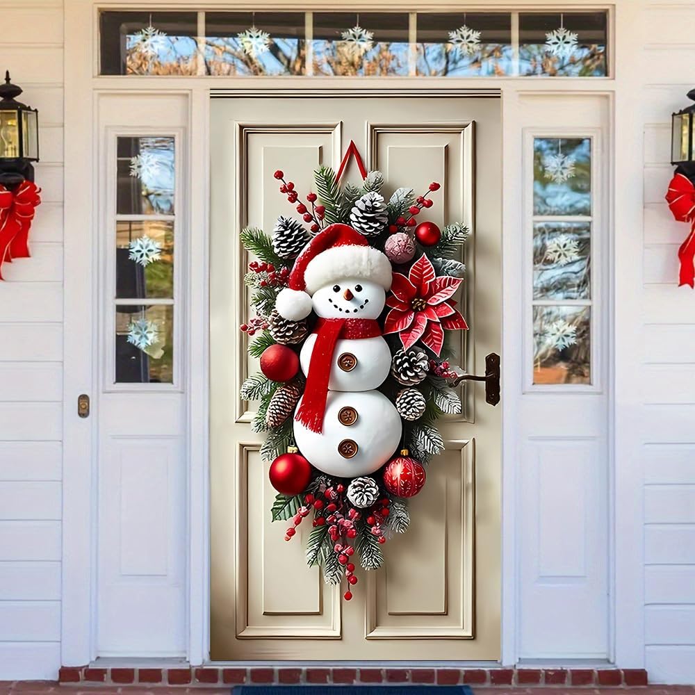 Manta navideña para colgar en la puerta, de poliéster, con diseño de muñeco de nieve, 90 x 180 cm - 4