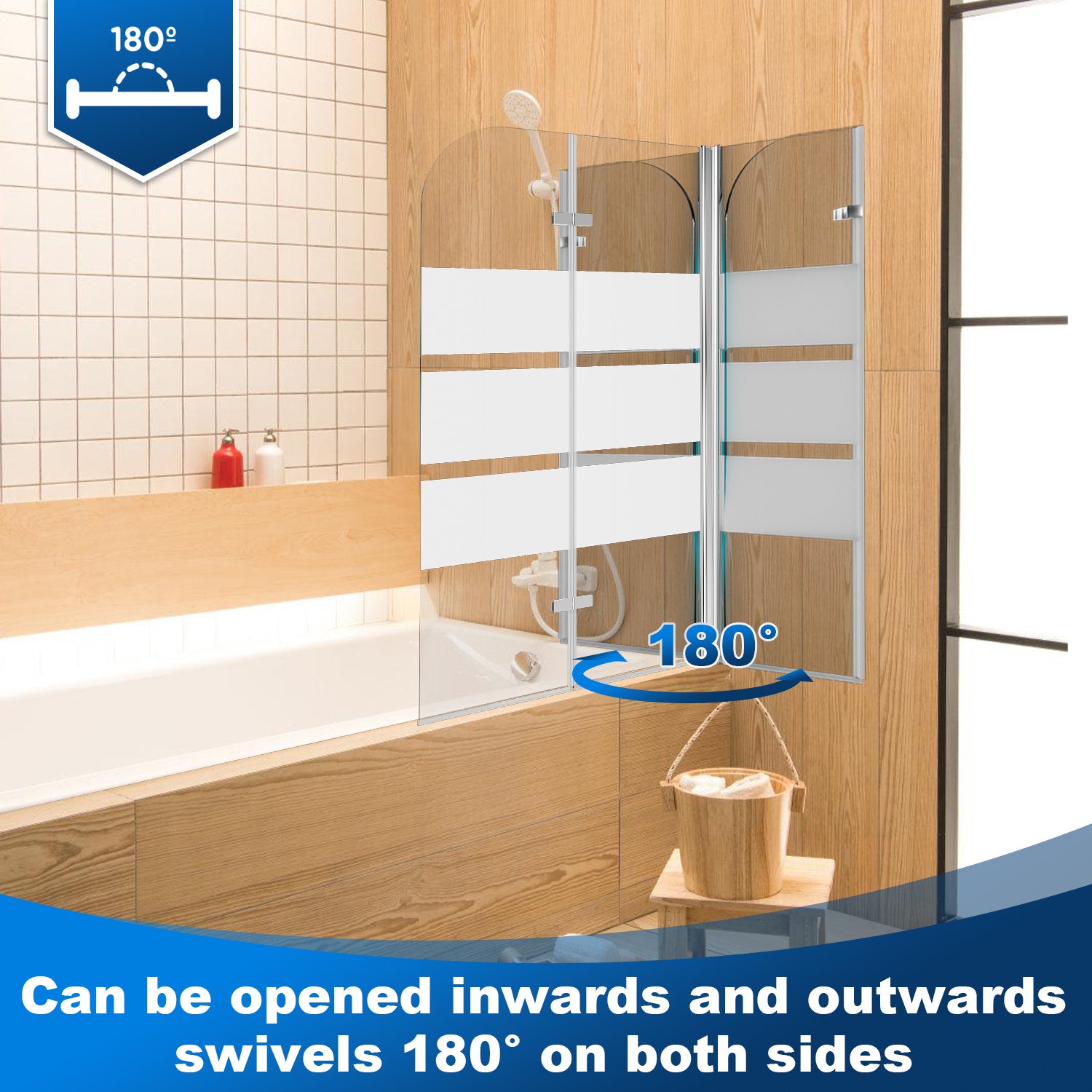 Pare-baignoire facile à nettoyer pivotant Paroi de douche sanitaire 6mm Nano Repliable glass 2 parties 100x140cm blanc - 3