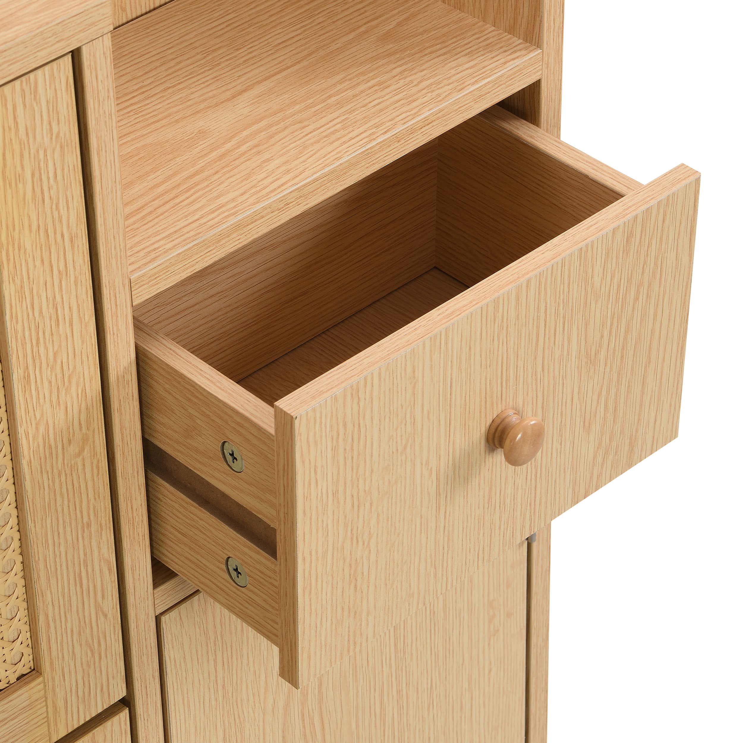 Meuble à chaussures en bois et rotin - 3 portes abattants et 1 tiroir - étagère réglable - Naturel - 6