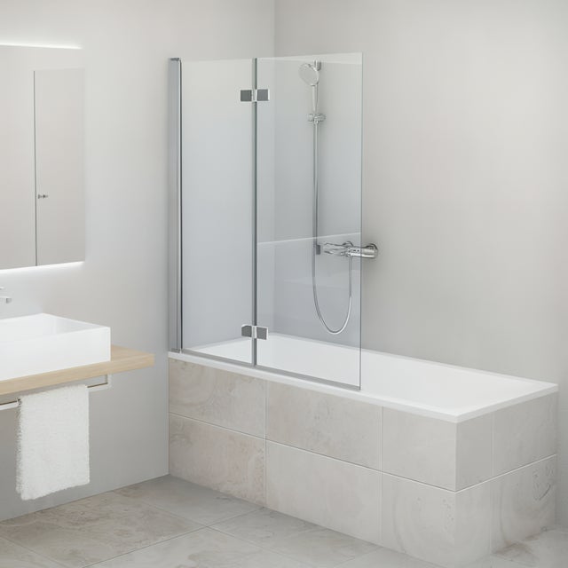 Pare bain largeur 120 cm hauteur 150 cm profilé argent poli verre clair clean