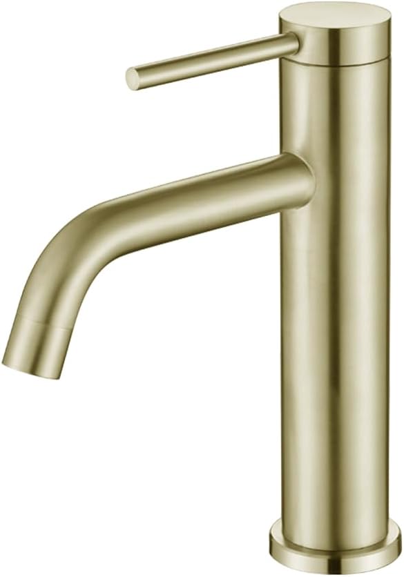Bateria umywalkowa jednootworowa, stal nierdzewna, jednouchwytowa, nowoczesna bateria umywalkowa, wykończenie szczotkowane złoto.