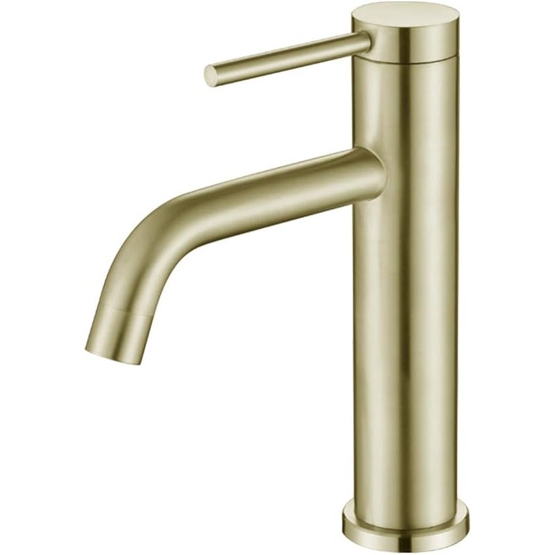 Bateria umywalkowa jednootworowa, stal nierdzewna, jednouchwytowa, nowoczesna bateria umywalkowa, wykończenie szczotkowane złoto.