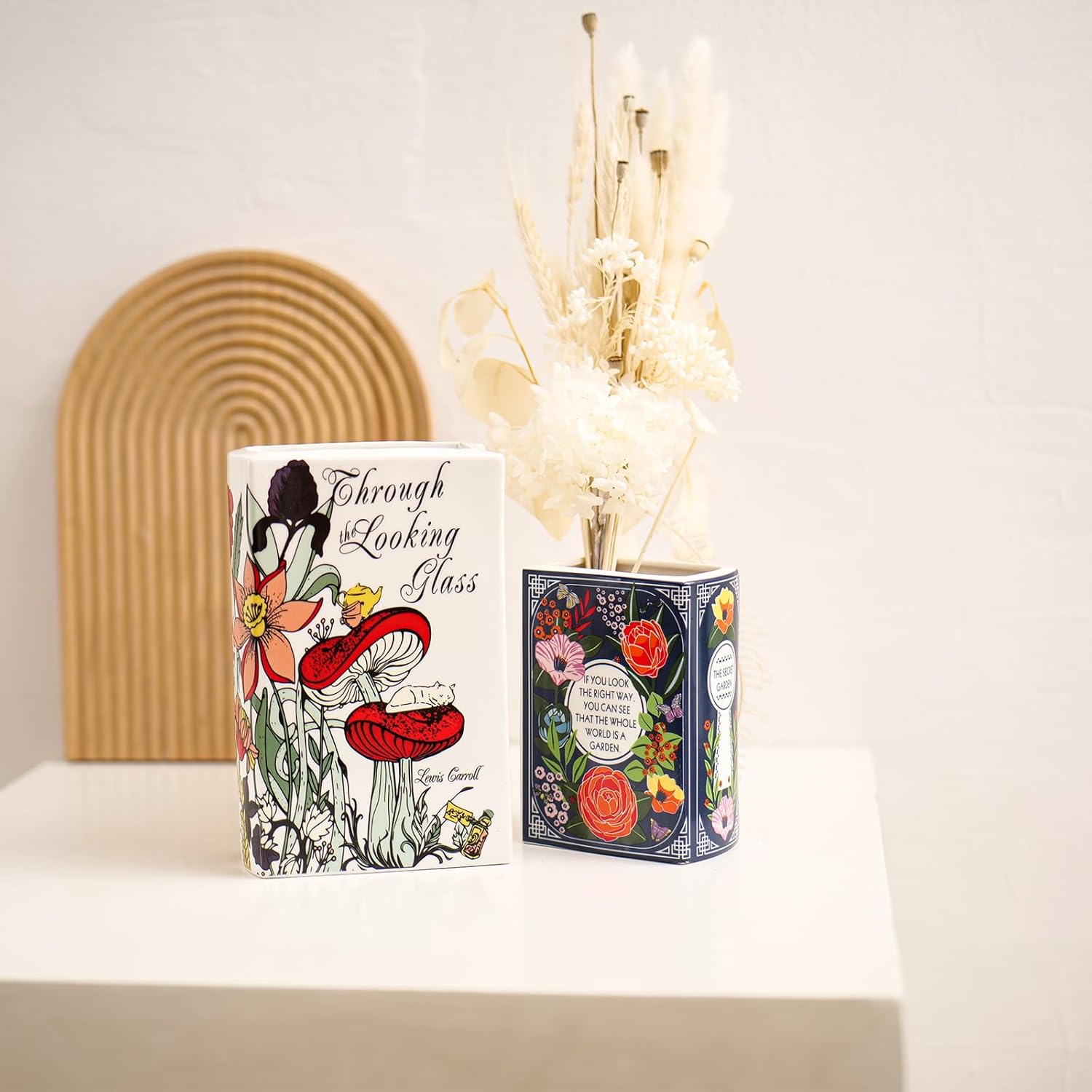Vase en céramique, décoratif, en forme de livre, pour bibliothèque, salon et bureau à domicile, idée cadeau, peint à la main, hauteur : 21 cm - 5