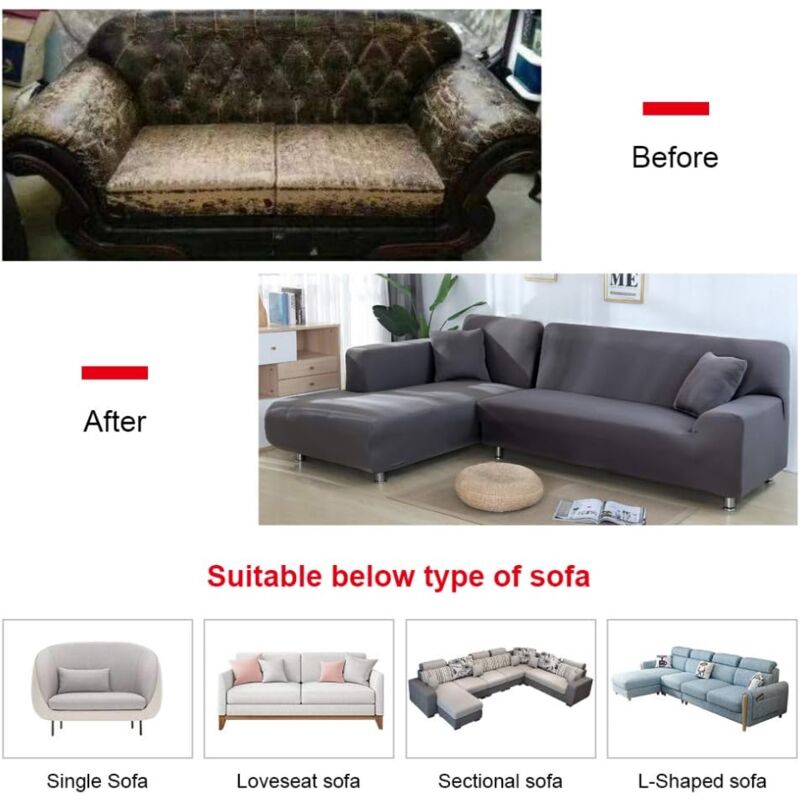 Housse de Canapé d'angle Protection Extensible en Forme de L (Canapé d'angle en Forme de L, Veuillez Acheter Deux Pièces)-Gris clair Simple 90-140cm - 3