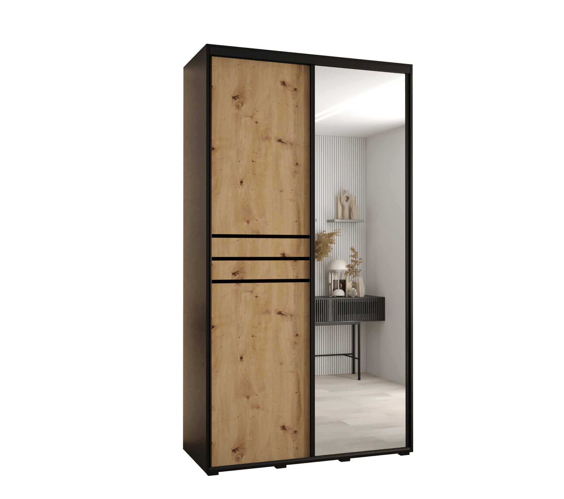 Szafa przesuwna z lustrem wysoka Davos 11 140 x 60 x 235,2 cm czarny + artisan + u. czarny - Abiks Meble