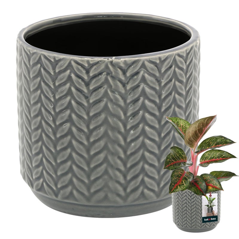 Doniczka ceramiczna szkliwiona okrągła na kwiaty 12 cm - Kolor szary - KOTARBAU