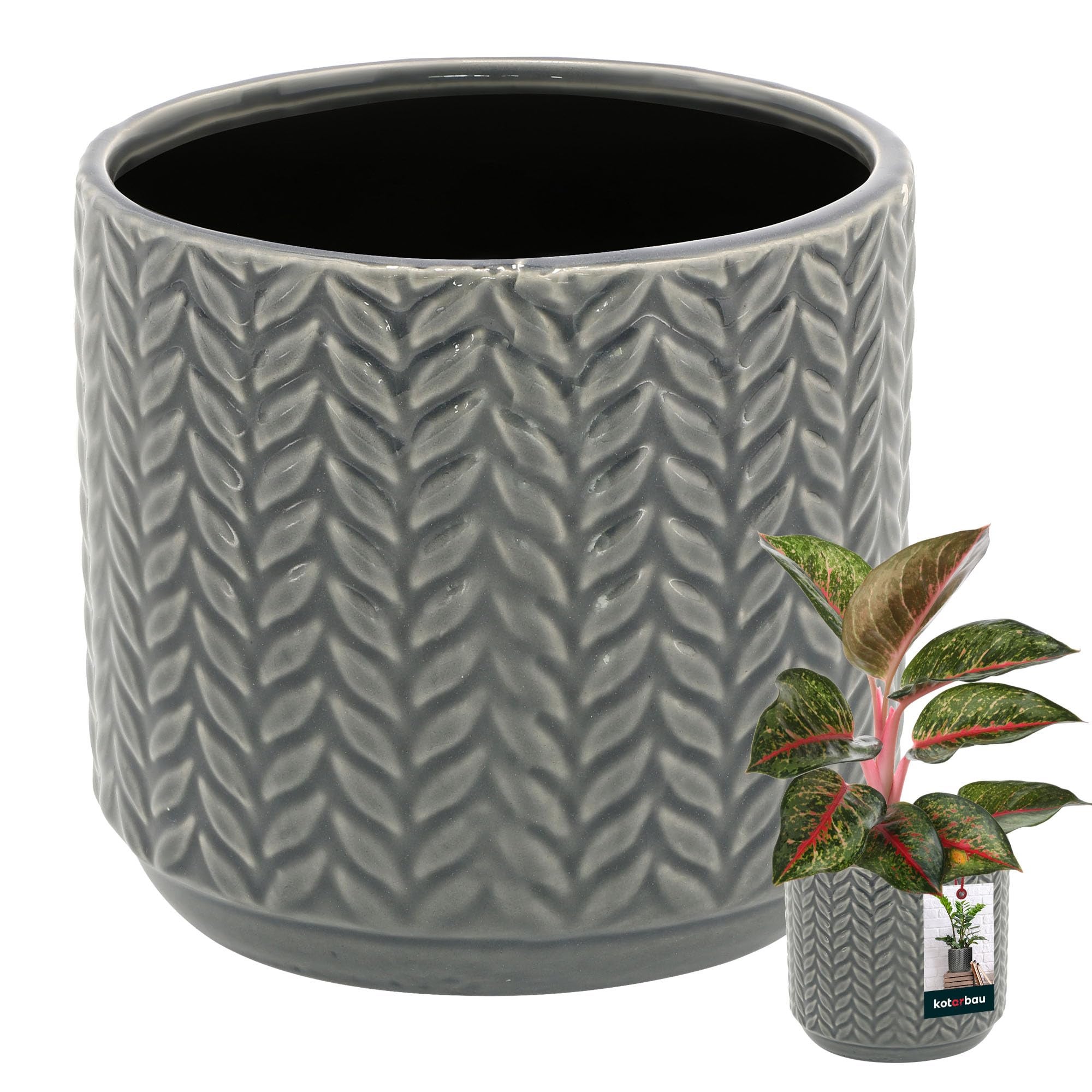 Doniczka ceramiczna szkliwiona okrągła na kwiaty 12 cm - Kolor szary - KOTARBAU