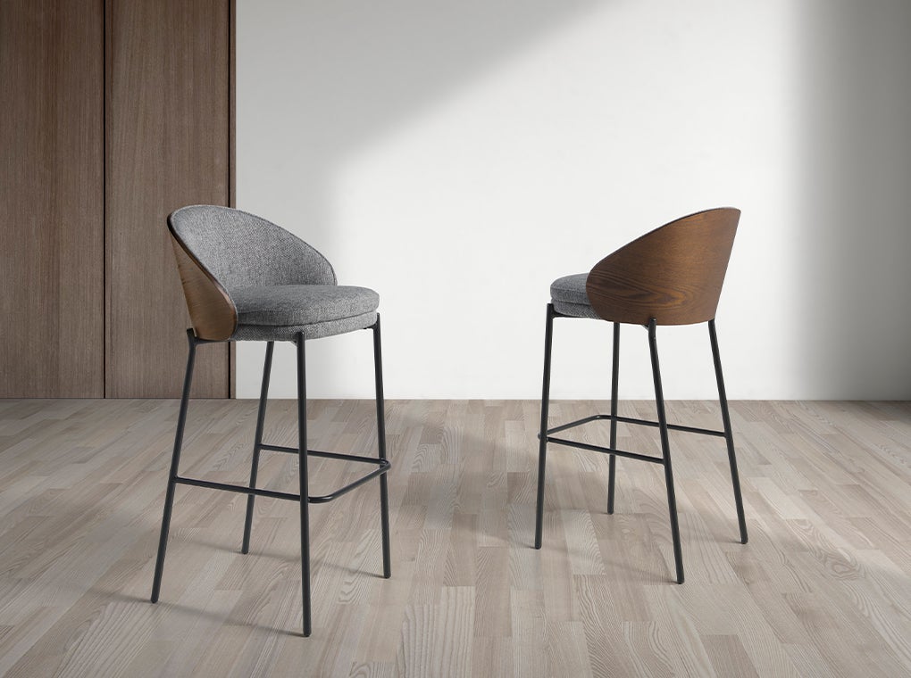 Taburete tela gris y nogal 53 x 51 x 98 cm - 3