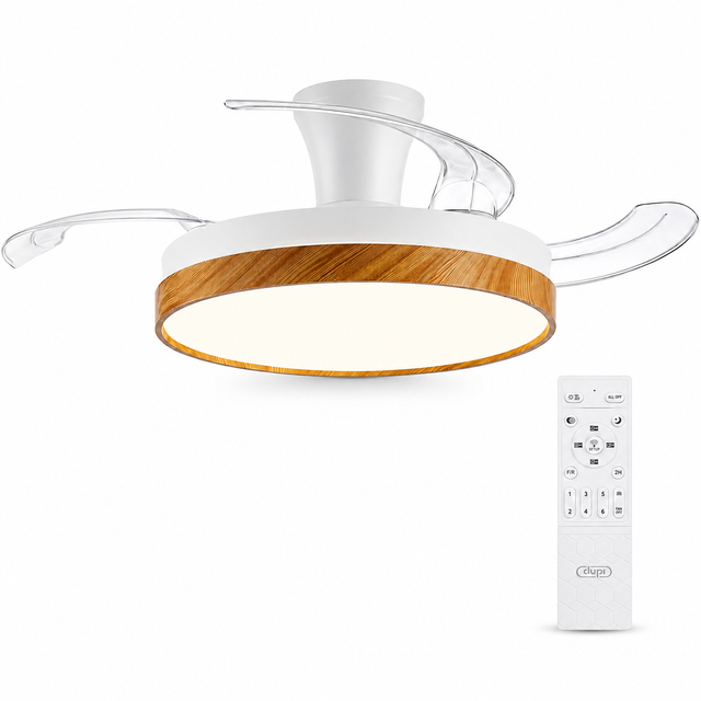 DUPI Ventilador de Techo con Luz POWER AIR LED | Motor DC Silencioso | 6 Velocidades | Aspas Retráctiles | Mando a Distancia | Ø 50 cm | Madera