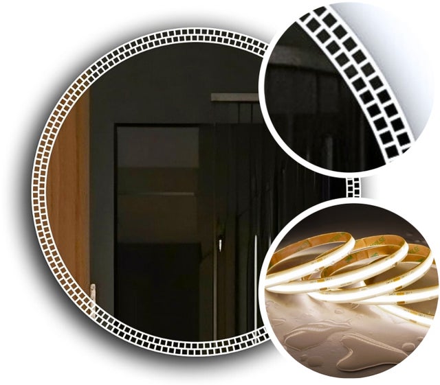Lustro 90 cm Led Okrągłe Podświetlane + Wodoodporne Ledy COB 480 diod/m