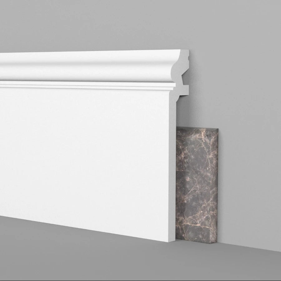 Plinthe DUCALE High WHITE revêtue de marbre 138x22 en POLYMÈRES - Polystructurée (prix au mètre linéaire) - 4