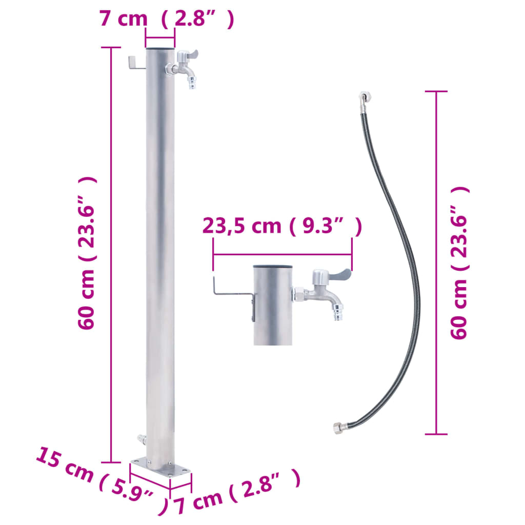 Rubinetto Da Giardino In Acciaio Inox Autoportante Con Supporto Per Tubo - Colonna Acqua 95 Cm Per Esterno