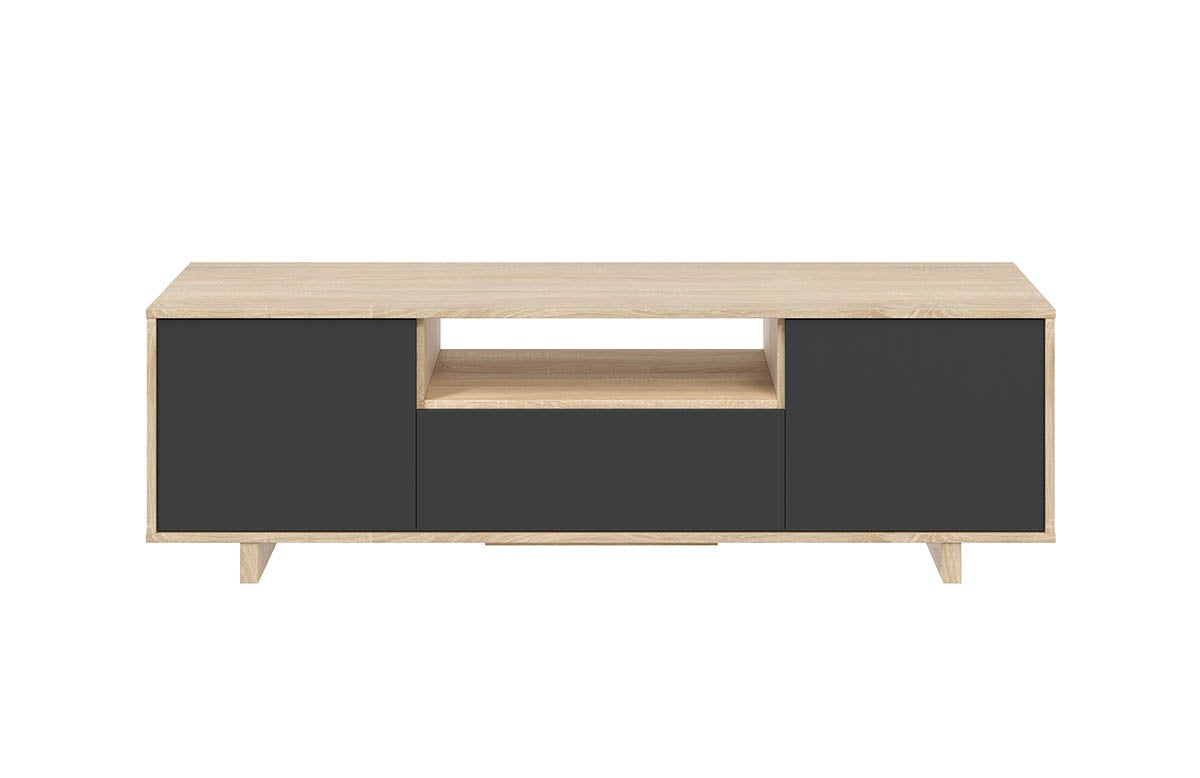 Meuble TV avec 3 portes coloris chêne canadien / gris anthracite - Hauteur 46 x Largeur 150 x Profondeur 41 cm - 4