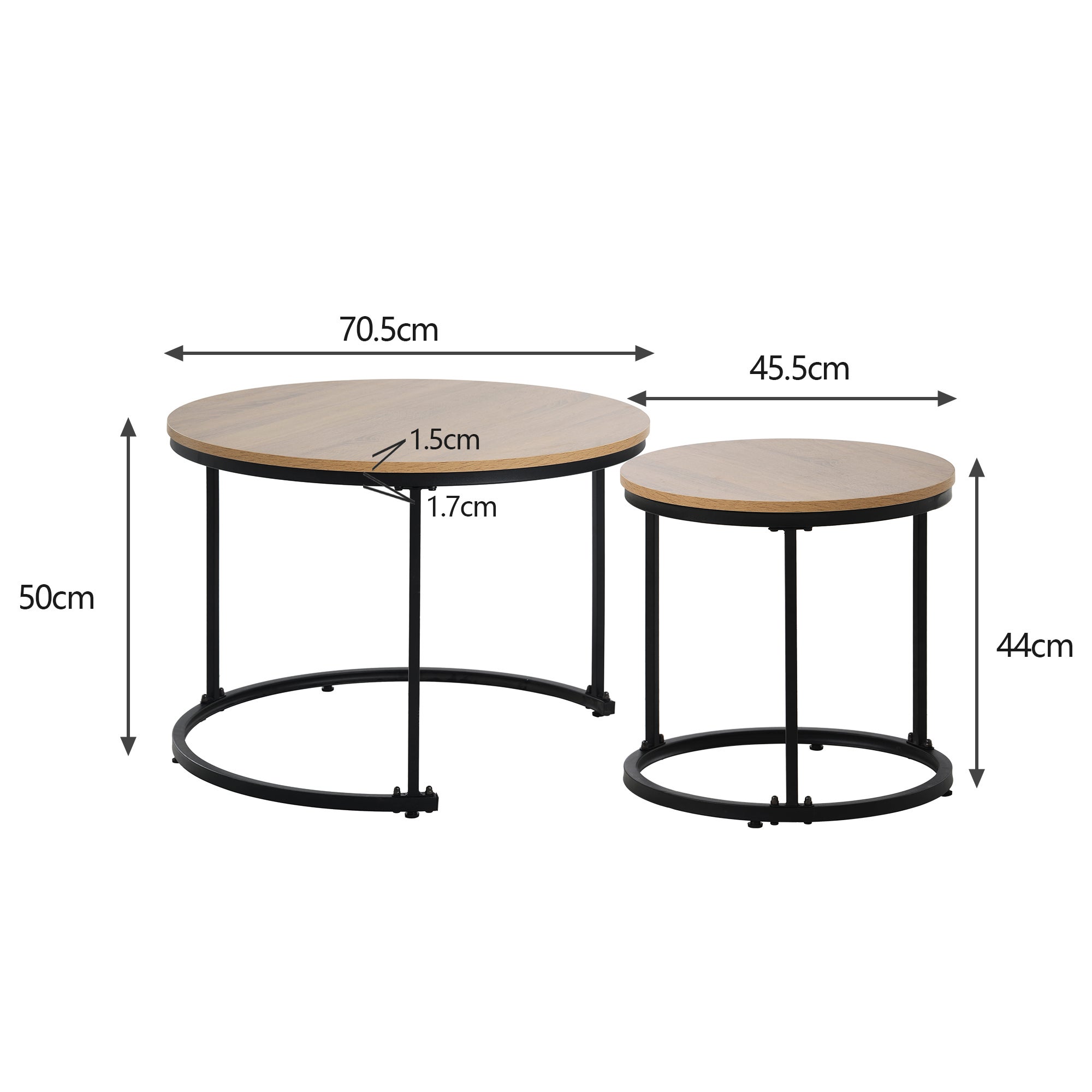 Lot de 2 tables basses gigognes, table d'appoint - bois MDF et pièds en métal - coloris chêne - 5