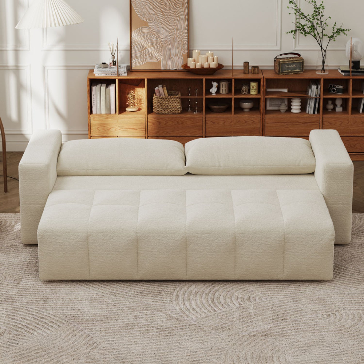 Canapé convertible 3 places avec coffre en bouclette beige CANTERBURY - 3