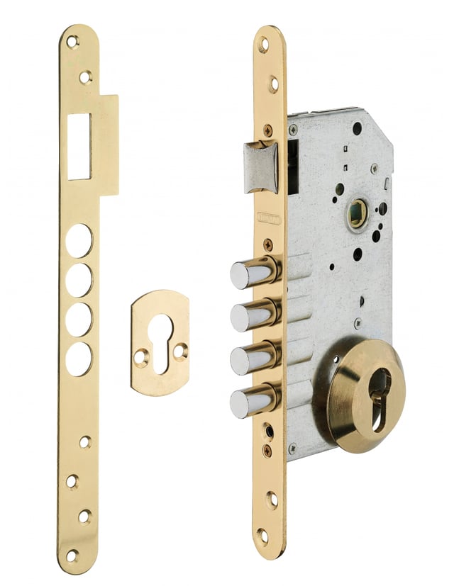 THIRARD - Boitier de serrure encastrable à cylindre pour porte d'entrée, axe 60mm, 4 pênes, bouts ronds, laiton - THIRARD