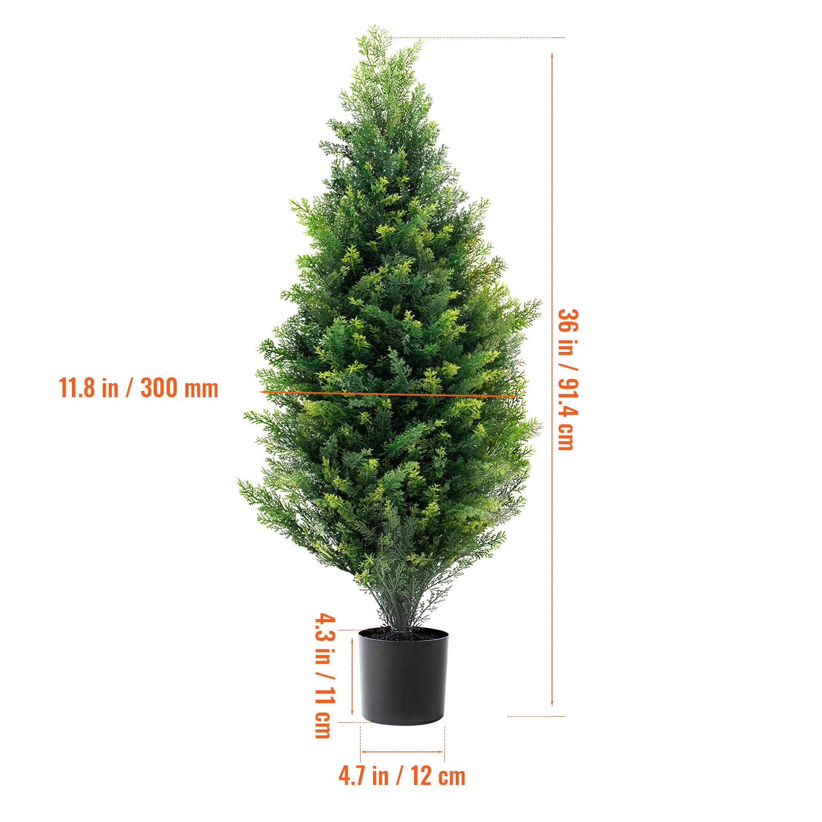 Conjunto 2 árvores topiárias artificiais SucceBuy cedro 91,4 cm, pinheiros ciprestes falsos com folhas perenes, folhas extras e vaso resistente aos UV - 2