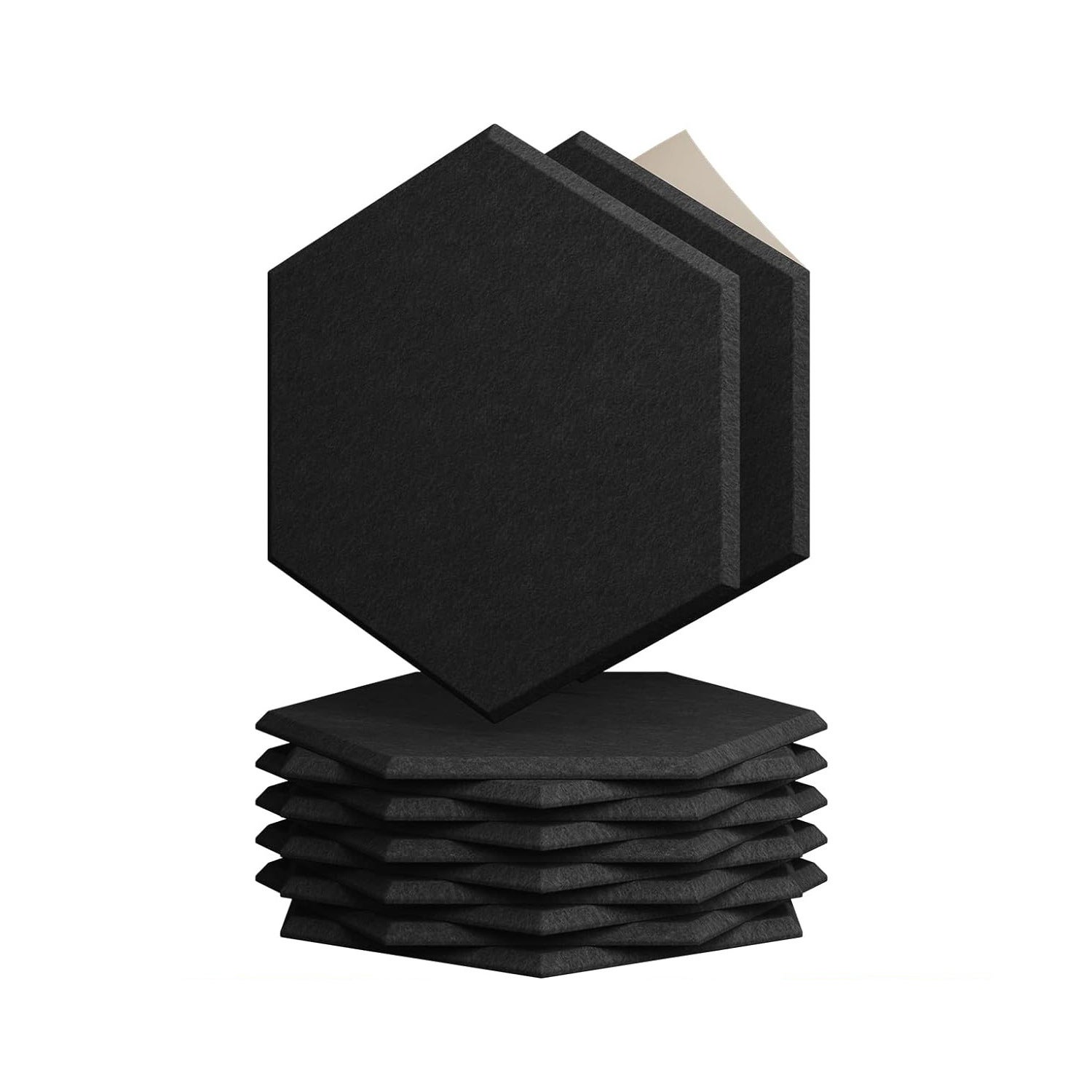 12 paneles de aislamiento acústico hexagonales de fibra de poliéster, autoadhesivos, decorativos, absorbentes de sonido, 26 x 30 x 15 x 0,9 cm, negros