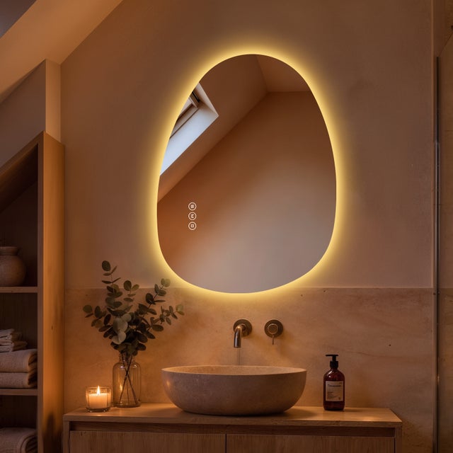 S'AFIELINA Espelho iluminado 60 × 45 cm Assimétrico 3 cores de luz e luminosidade regulável