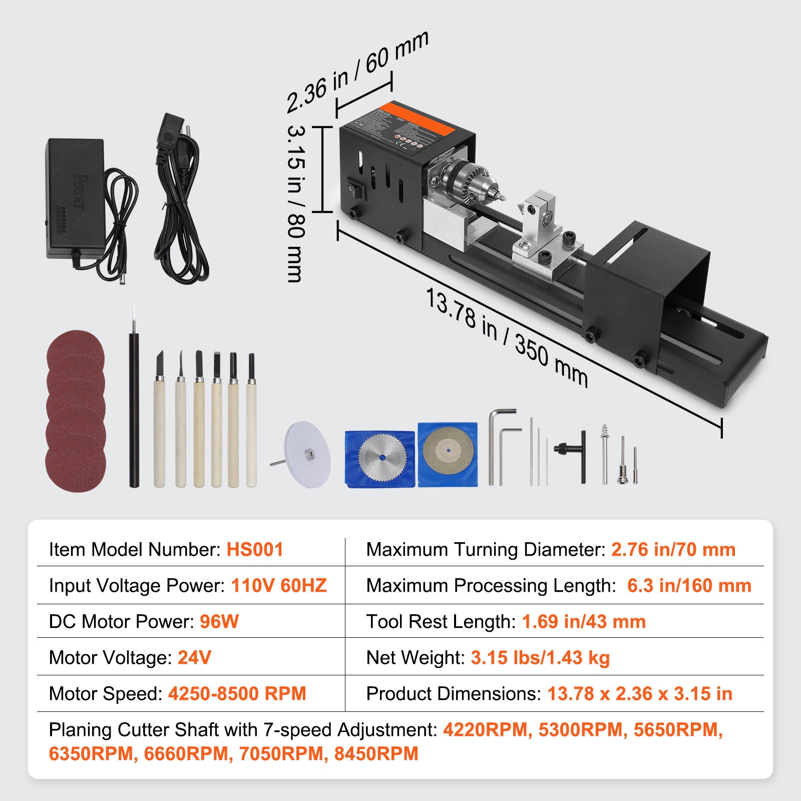 Mini torno para madeira,SucceBuy 2,76 x 6,3 polegadas,24V CC,96W,7 velocidades,furadeira de madeira DIY - 9