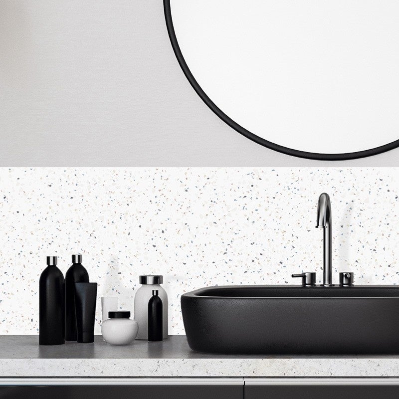 Crédence de salle de bain en Aluminium style terrazzo blanc 140x30 cm (en 2 bandeaux) - Bianco Terrazzo - 5