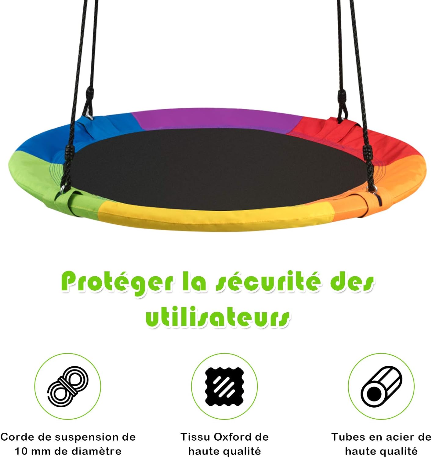 Balancoire Nid d’Oiseau Rond 100 CM a Suspendre, Grande Balancoire Ronde avec Hauteur Reglable de 100 a 160 CM - 2