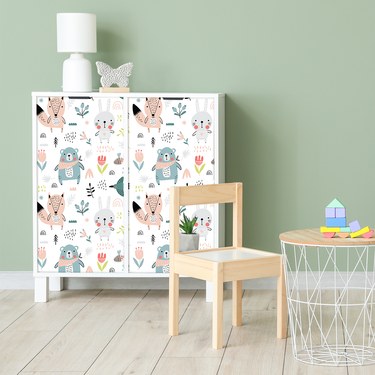 Pegatina muebles para niños animales del bosque - adhesivo de pared - revestimiento sticker mural decorativo - 60x90cm